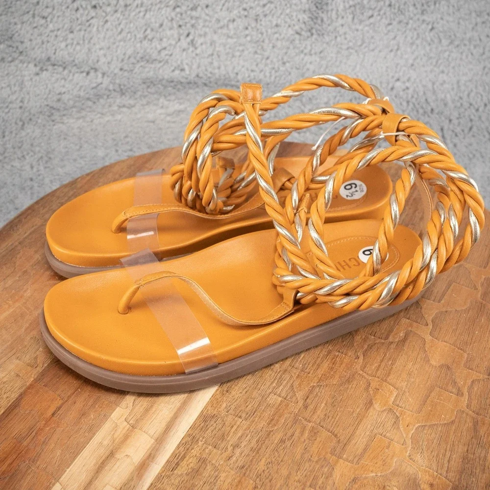 Schutz‎ Shoes Womens Size 6.5 Orange Rope Slide Sandals Braided Gladiator